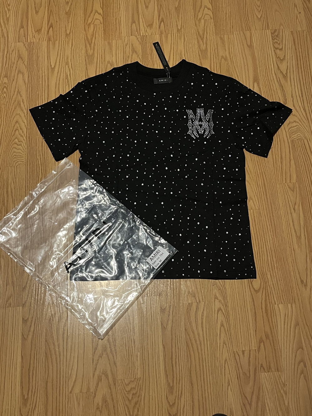 AMIRI Black T Shirt Rhinestone-Studded Logo Tee
